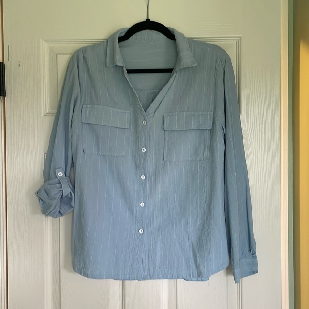 Blue Roll Tab Sleeve Style Shirt